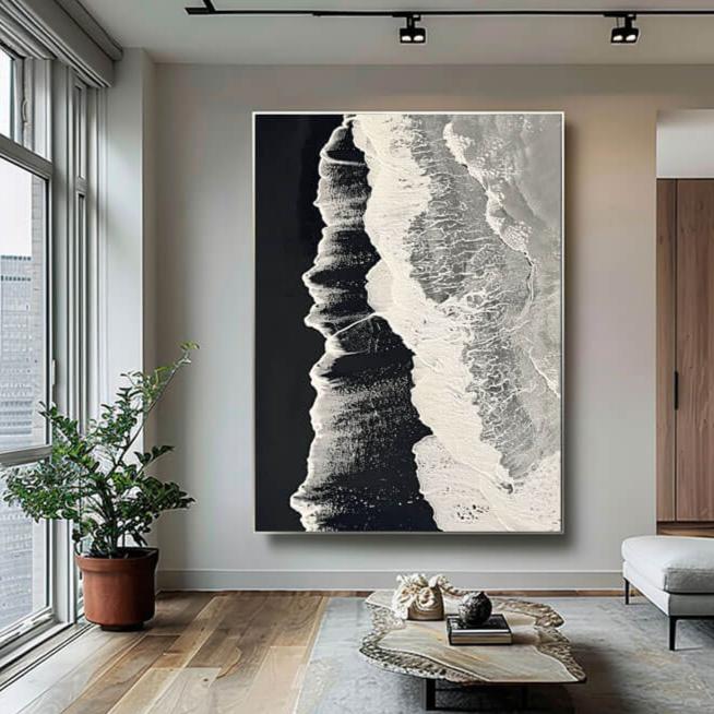 Japandi Style Textured Wall Decor | Minimalist Black & Cream Art