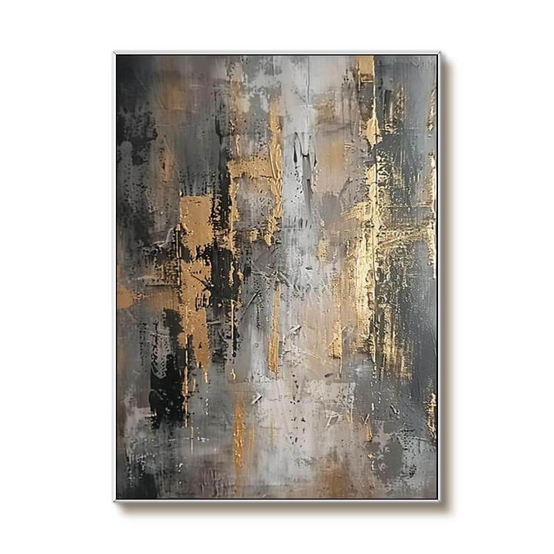 Black, Grey & Gold Abstract Canvas Wall Art | Gold Foil Decor #AA 365