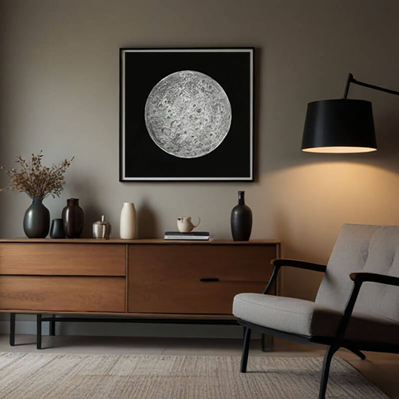 Textured 3D Full Moon Painting | Black & White Wall Art #AA 155