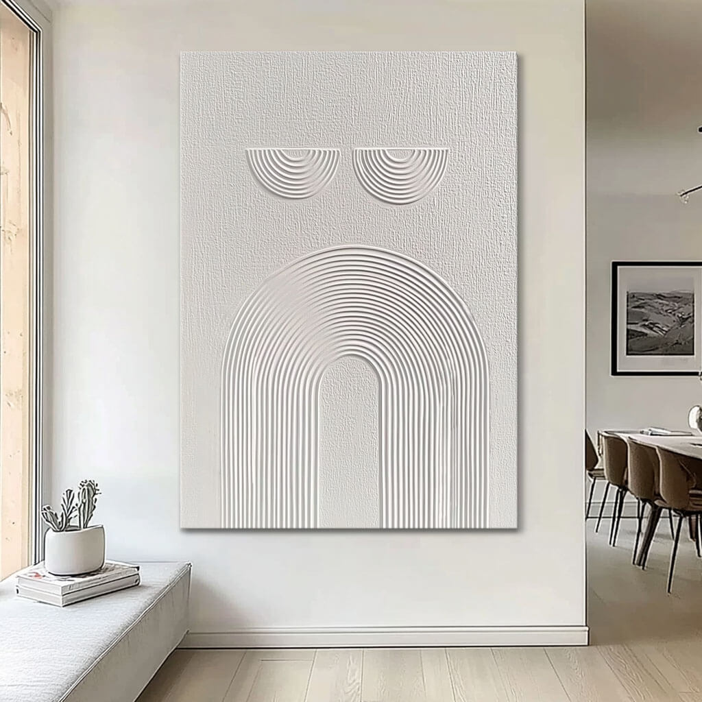 Sculptural White Line Art - Minimalist Abstract Painting #JJ 436