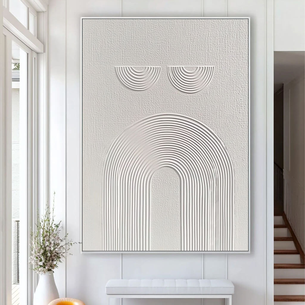 White Geometric Wall Art | Monochrome Textured Canvas