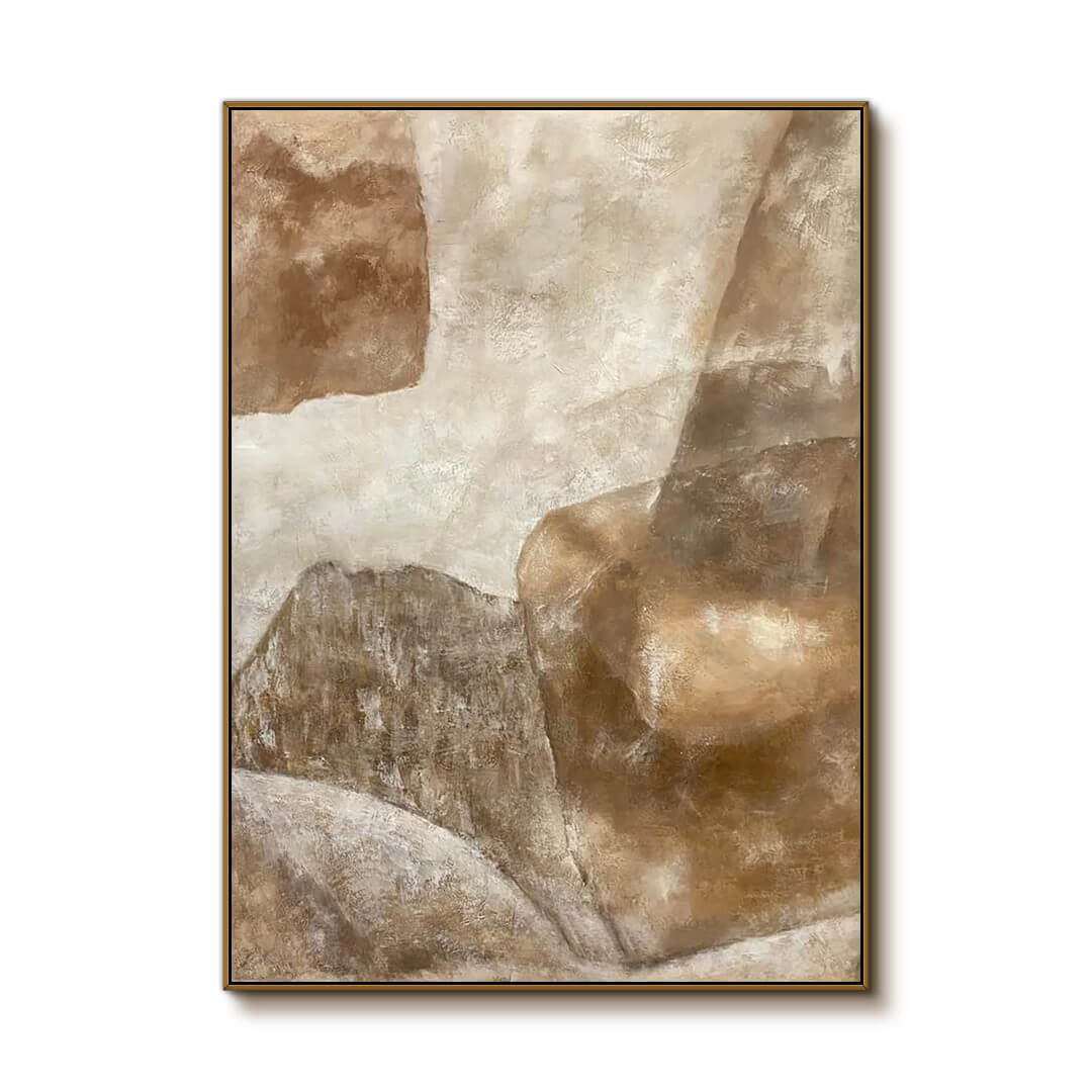 Warm Earth Tone Abstract Wall Art | Beige & Brown Canvas #AA 373