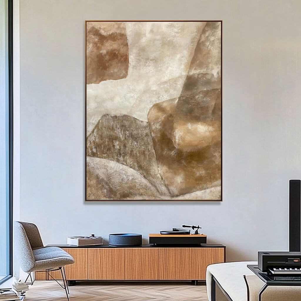 Warm Earth Tone Abstract Wall Art | Beige & Brown Canvas #AA 373
