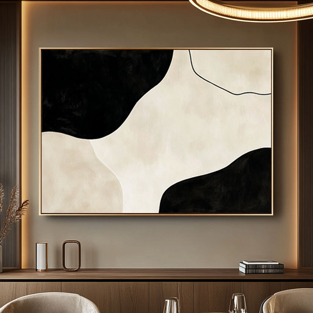 Japandi Style Wall Art | Minimalist Black & Beige Painting #AA 038