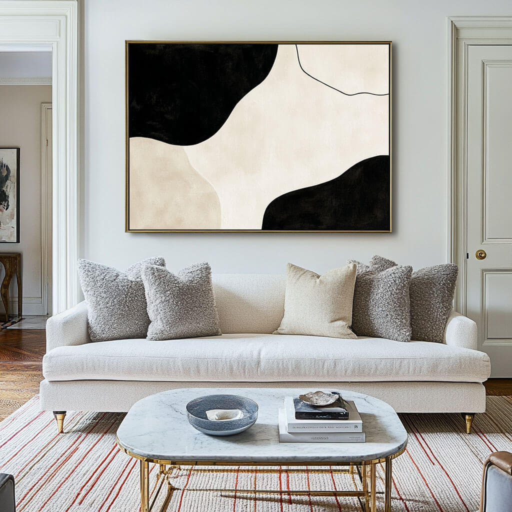 Japandi Style Wall Art | Minimalist Black & Beige Painting #AA 038