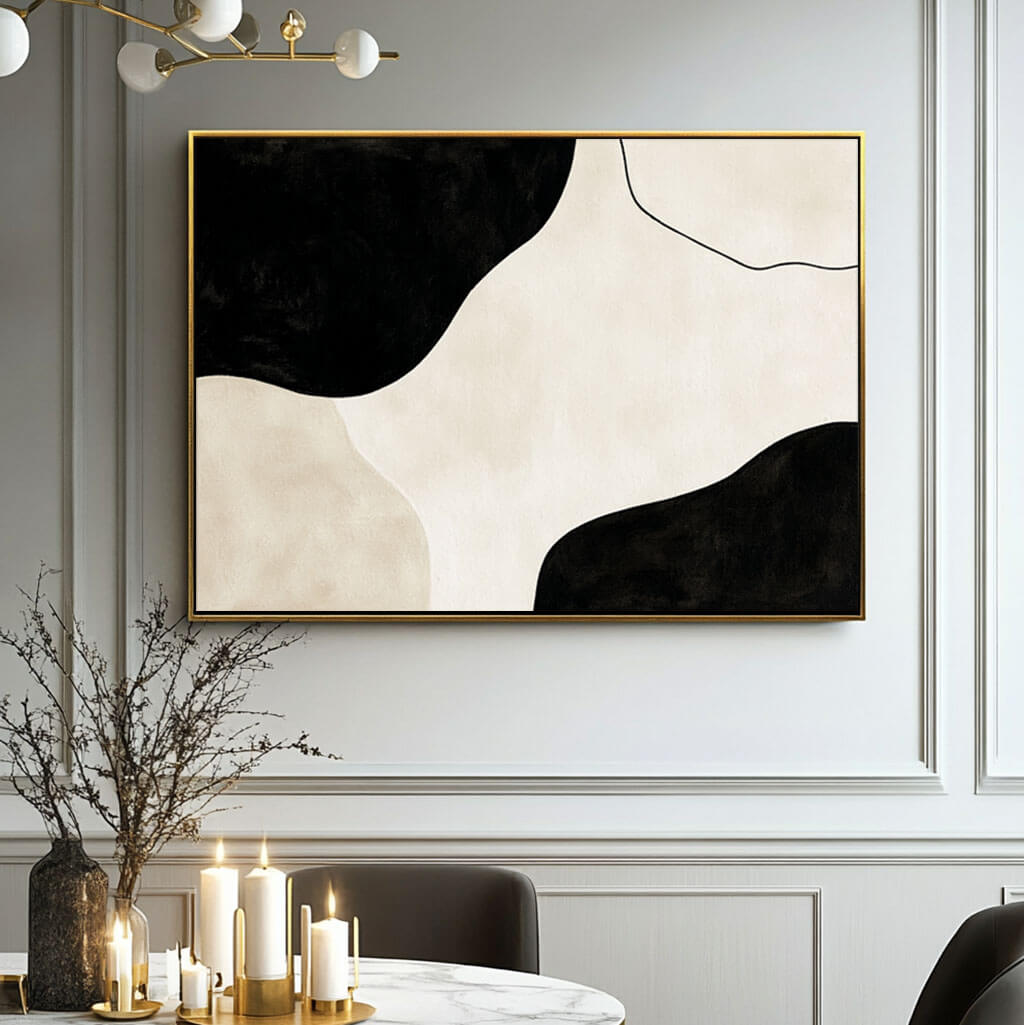 Japandi Style Wall Art | Minimalist Black & Beige Painting #AA 038