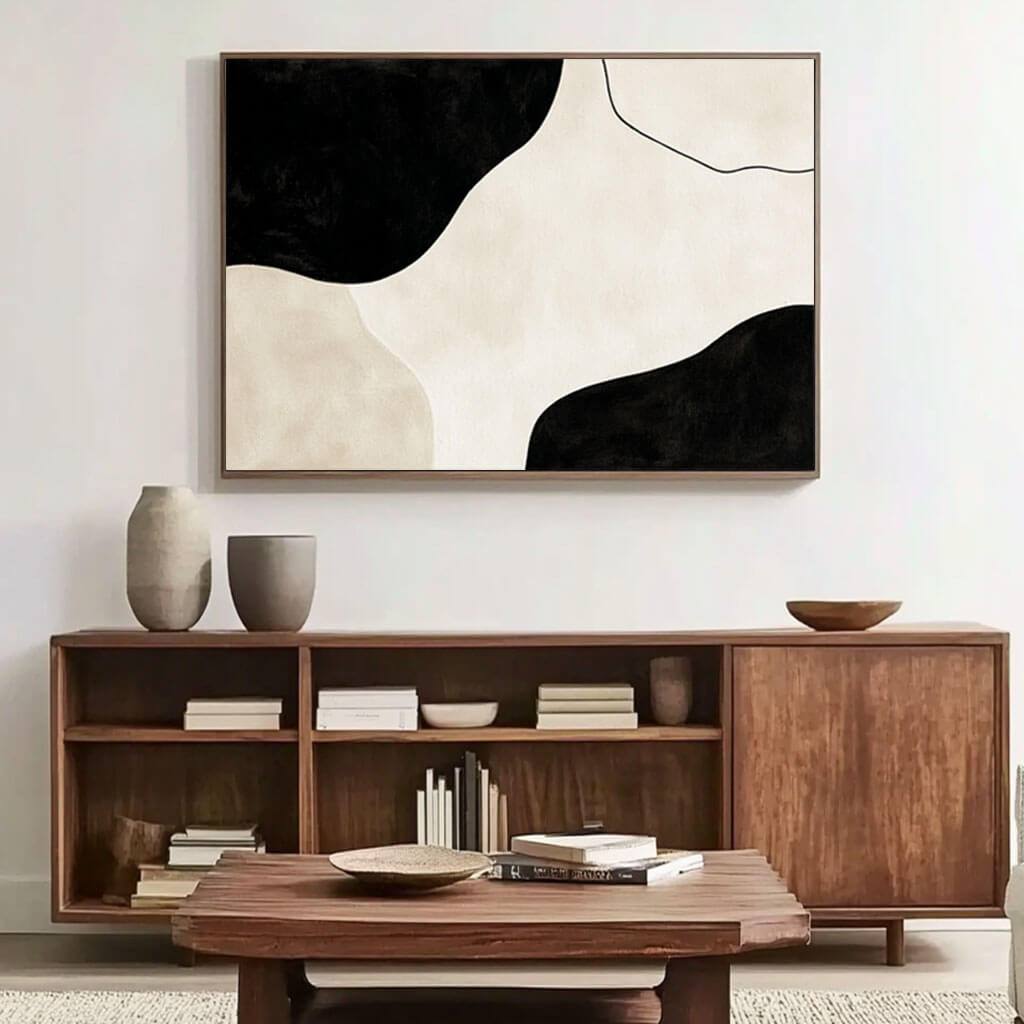 Japandi Style Wall Art | Minimalist Black & Beige Painting #AA 038