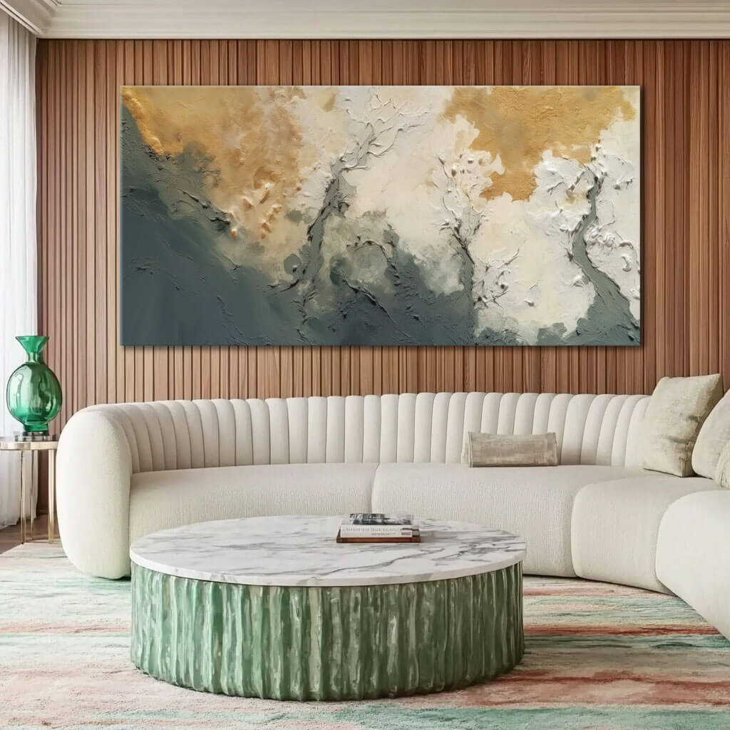 Gold and Grey Abstract Canvas Art | 3D Textured Wall Decor #AA 403