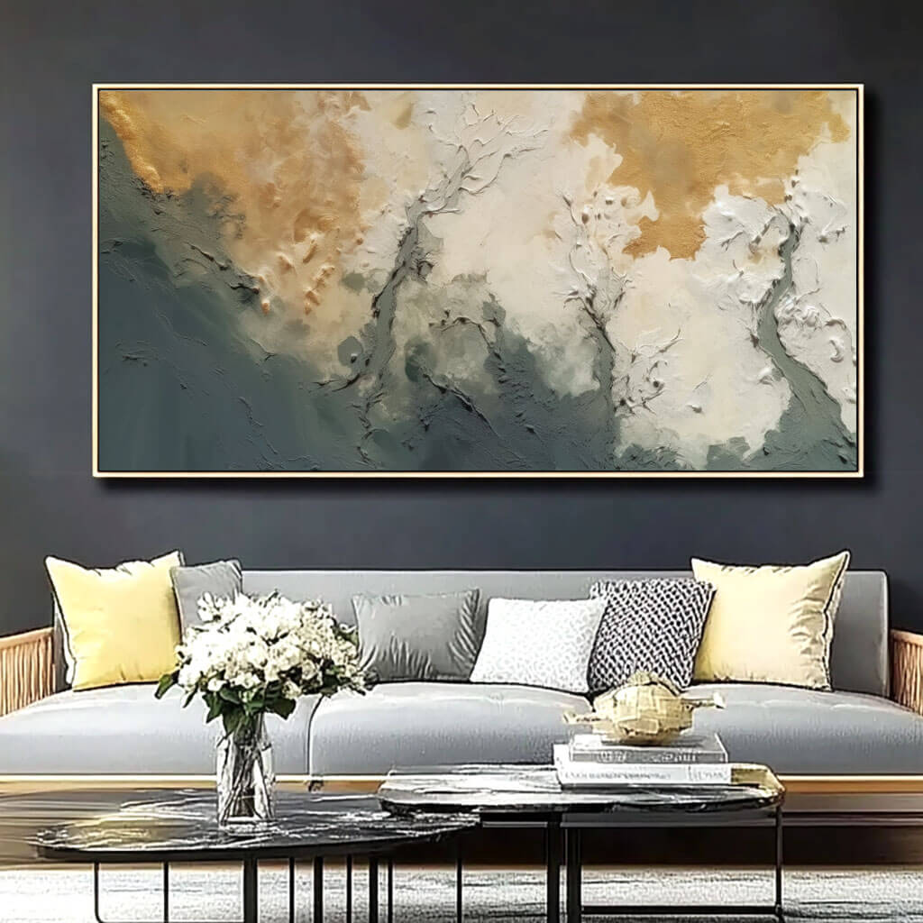 Abstract Aerial Landscape Painting | Gold Coast & Grey Sea Art