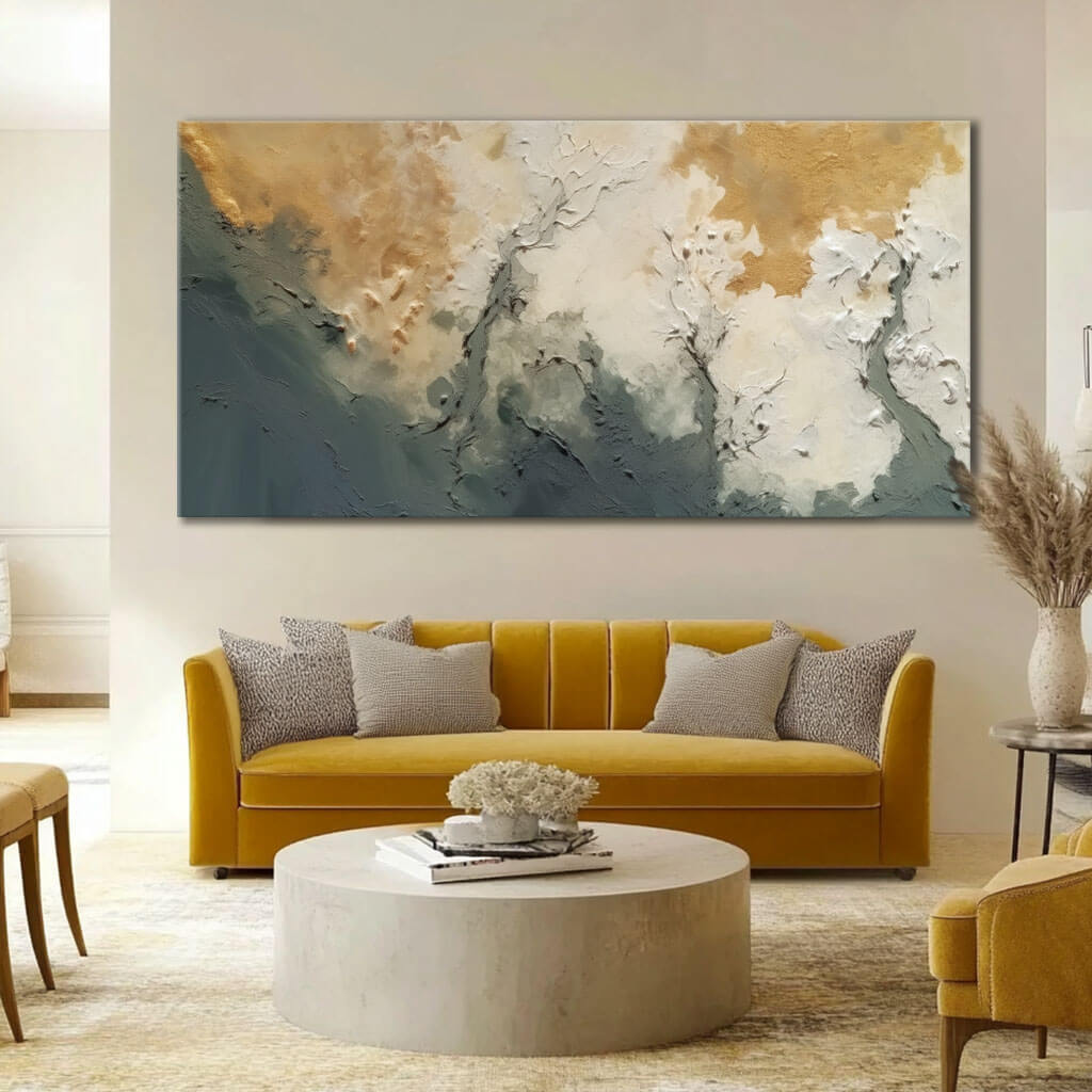 Gold and Grey Abstract Canvas Art | 3D Textured Wall Decor #AA 403
