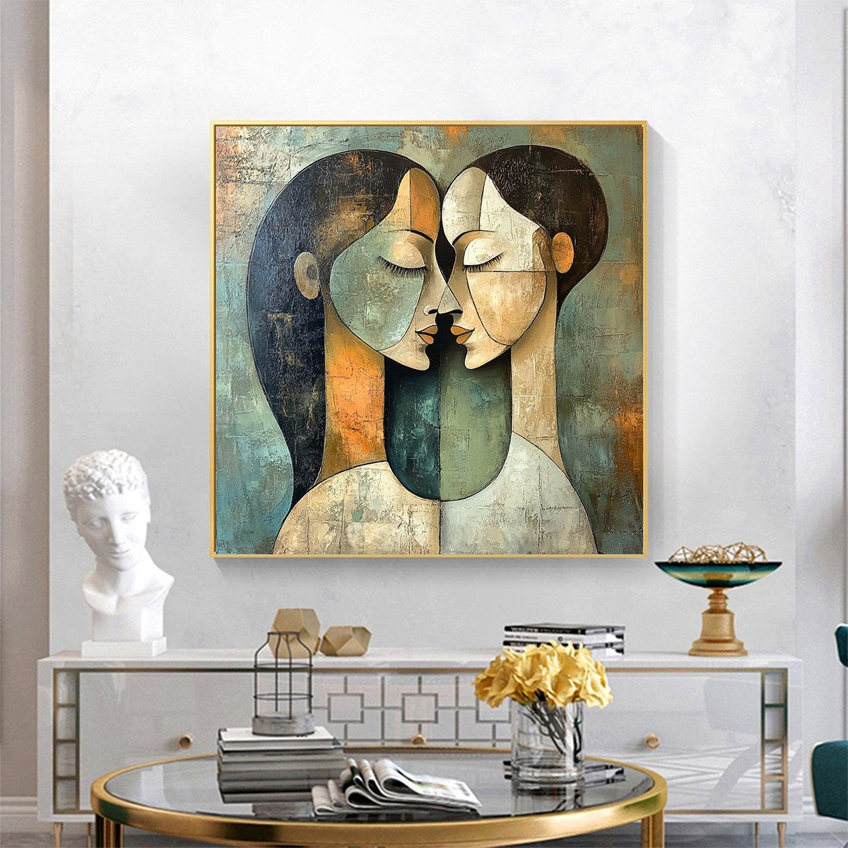 Cubist Inspired Couple Portrait | Modern Abstract Face Art