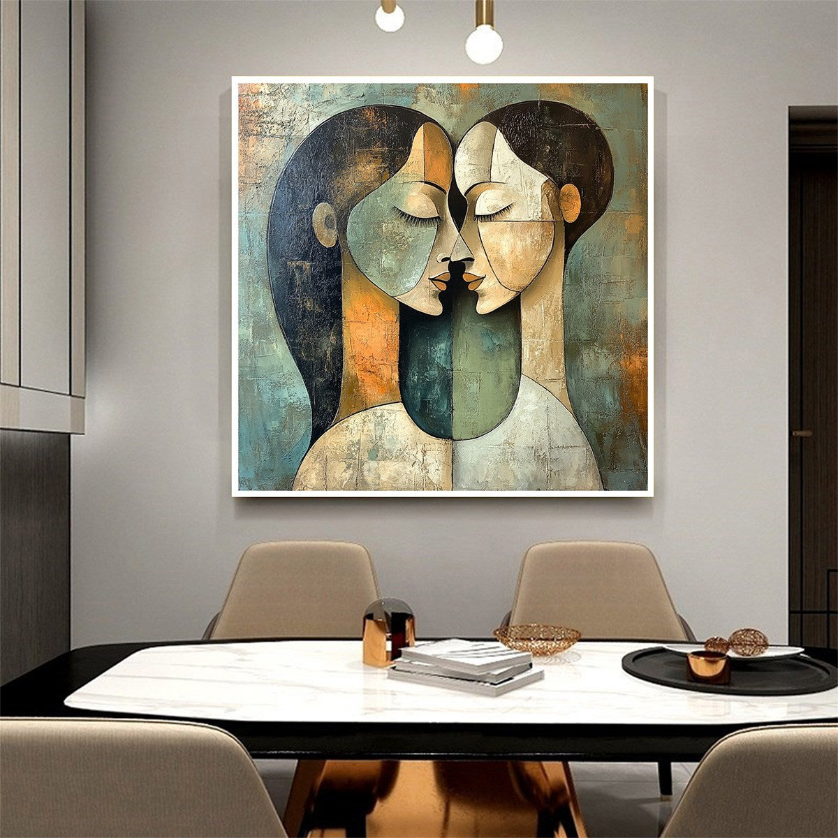 Abstract Kissing Couple Painting | Romantic Modern Wall Art #AA 119