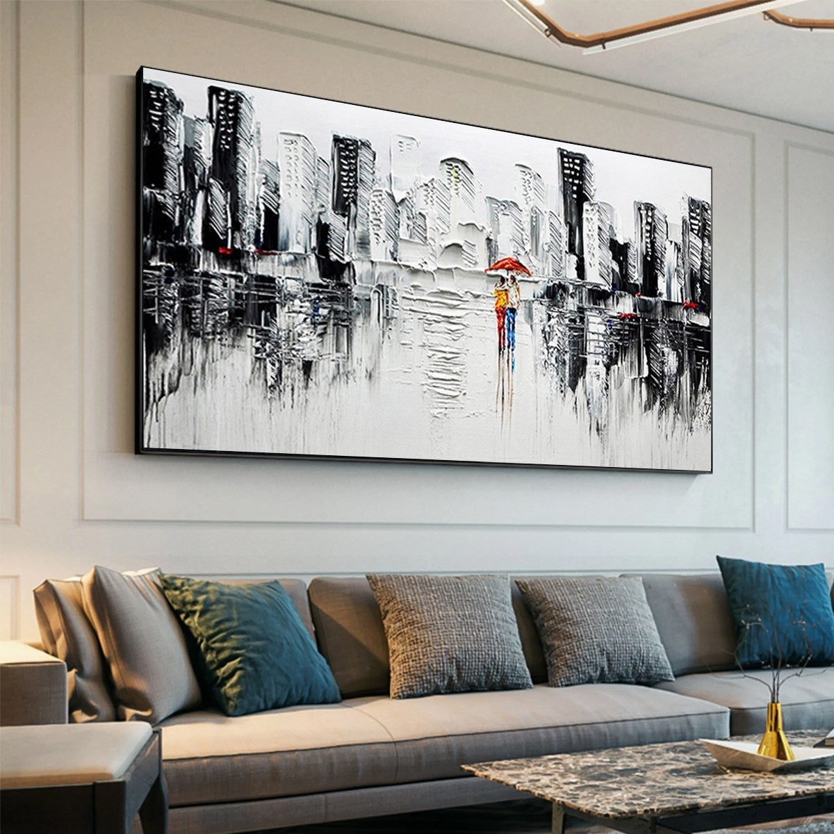 Black & White City Art | Modern Landscape Painting #ZZ 256