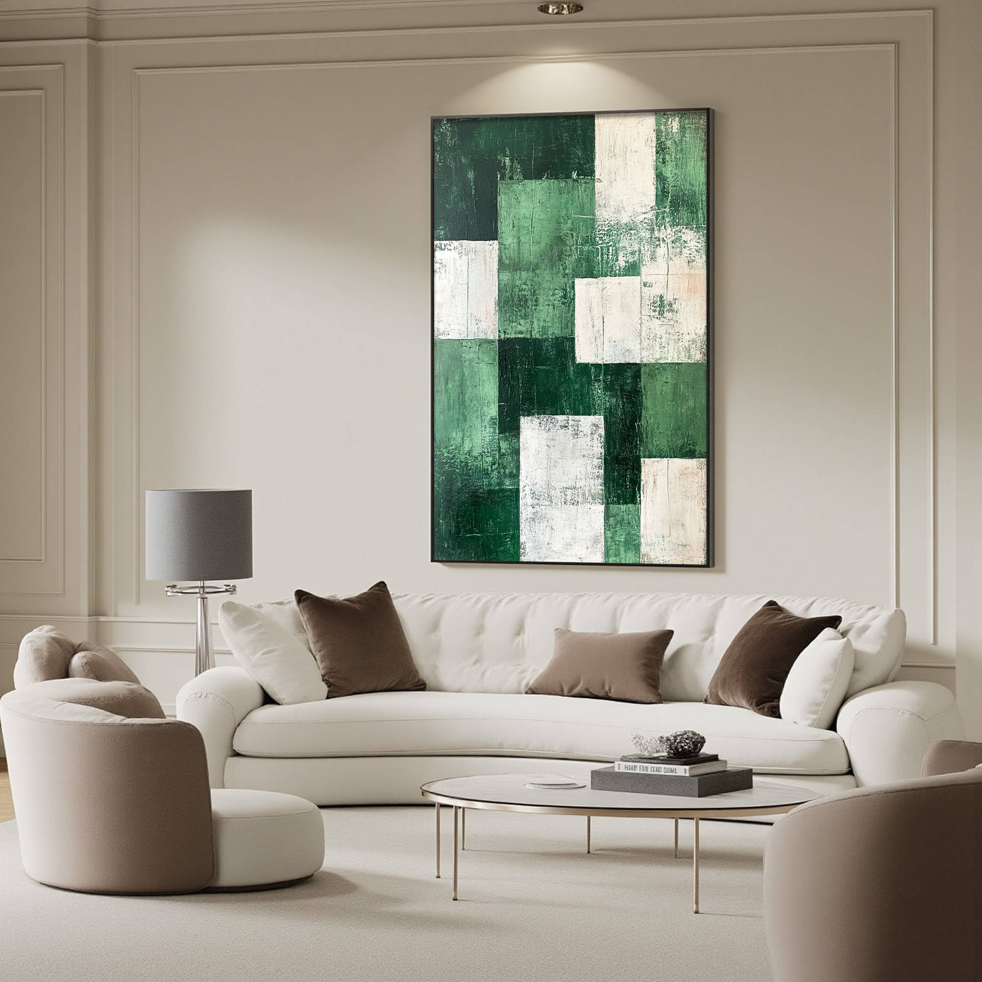 Green and White Abstract Art | Minimalist Wall Painting #AA 101