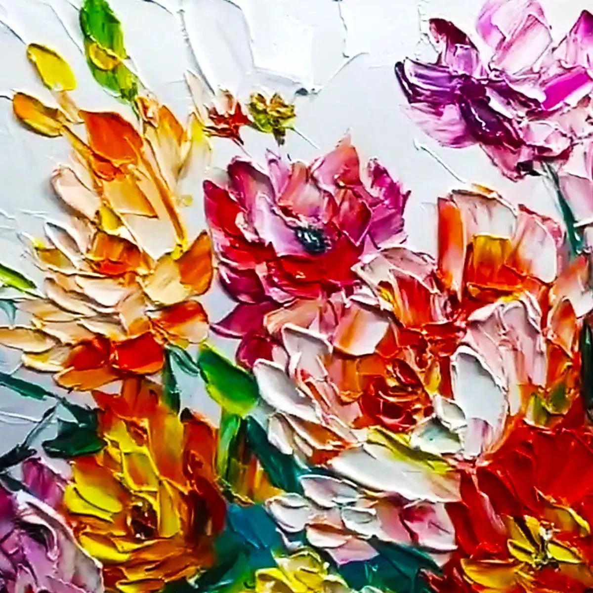 Textured 3D Floral Painting | Colorful Impasto Bouquet Art #AA 171