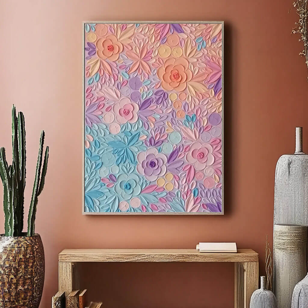 Dreamy Pastel Flower Painting | Whimsical 3D Wall Art #AA 037