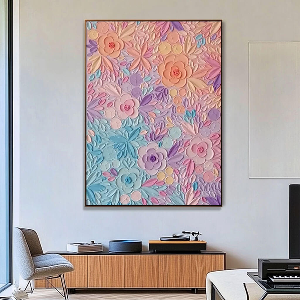 Pastel Rainbow Floral Wall Art | Colorful Gradient Painting