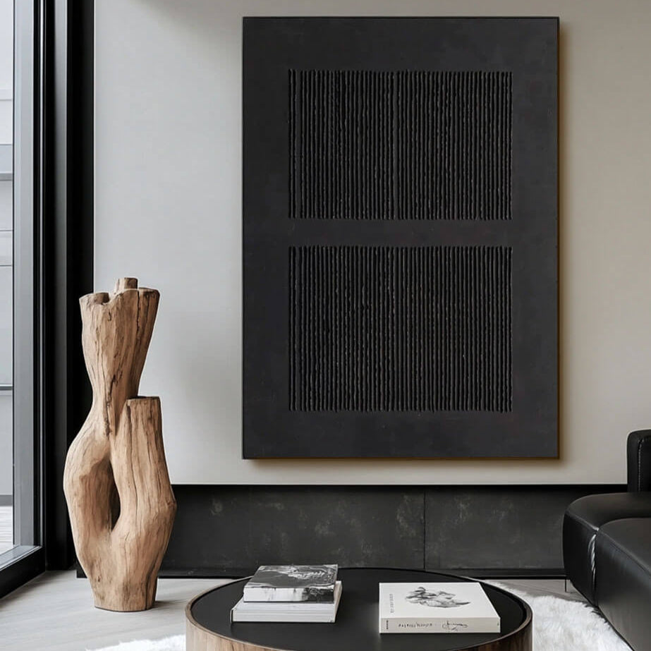 Abstract Sound Wave Art | Textured Black Minimalist Painting