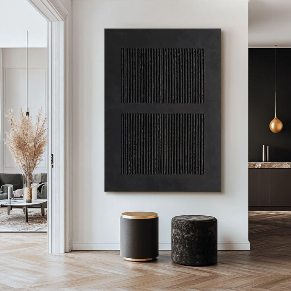 Textured 3D Black Abstract Art | Minimalist Plaster Painting #AA 162