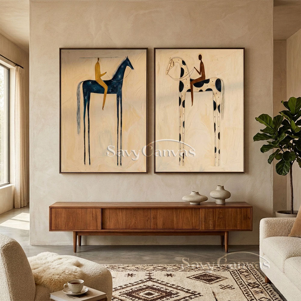 Retro Equestrian Abstract Oil Painting #SS 278