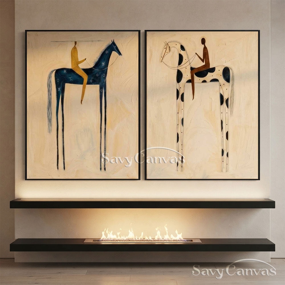 Retro Equestrian Abstract Oil Painting #SS 278