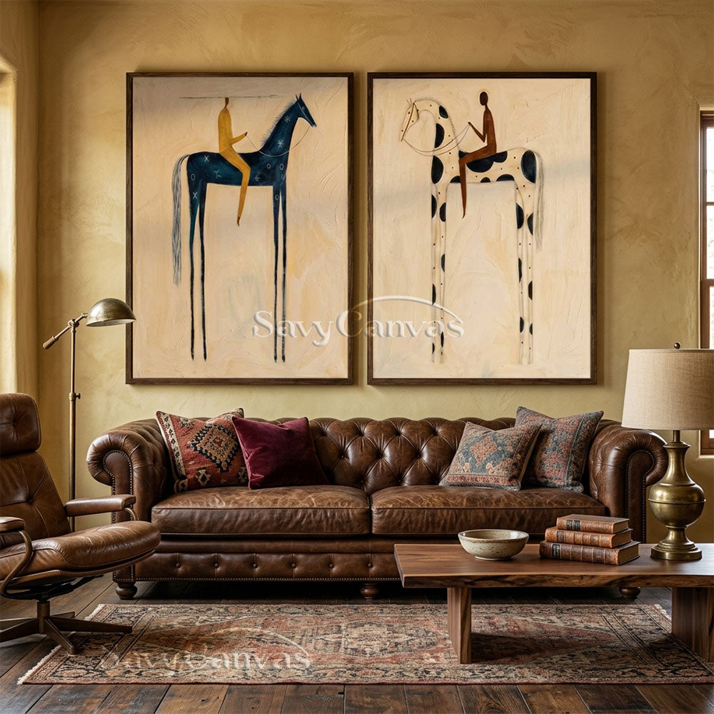 Retro Equestrian Abstract Oil Painting #SS 278