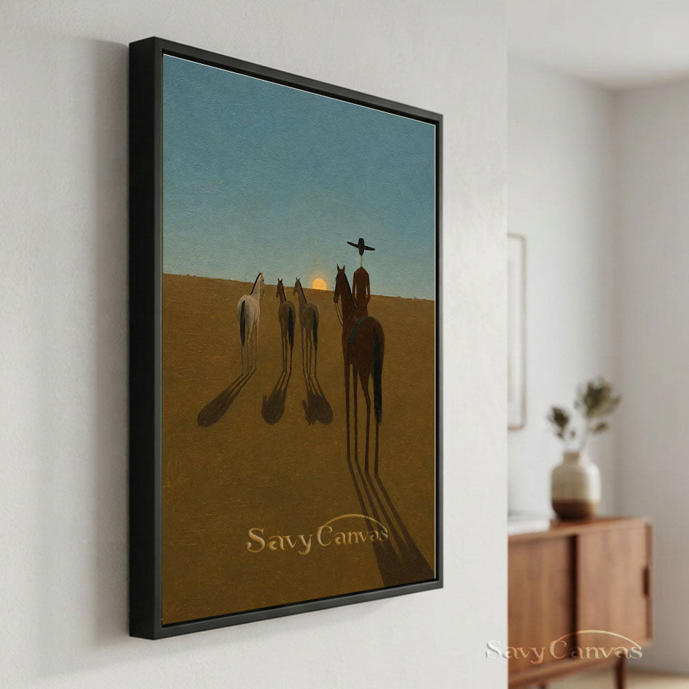 Modernist Western Cowboy Sunset Horse Oil Painting #SS 228