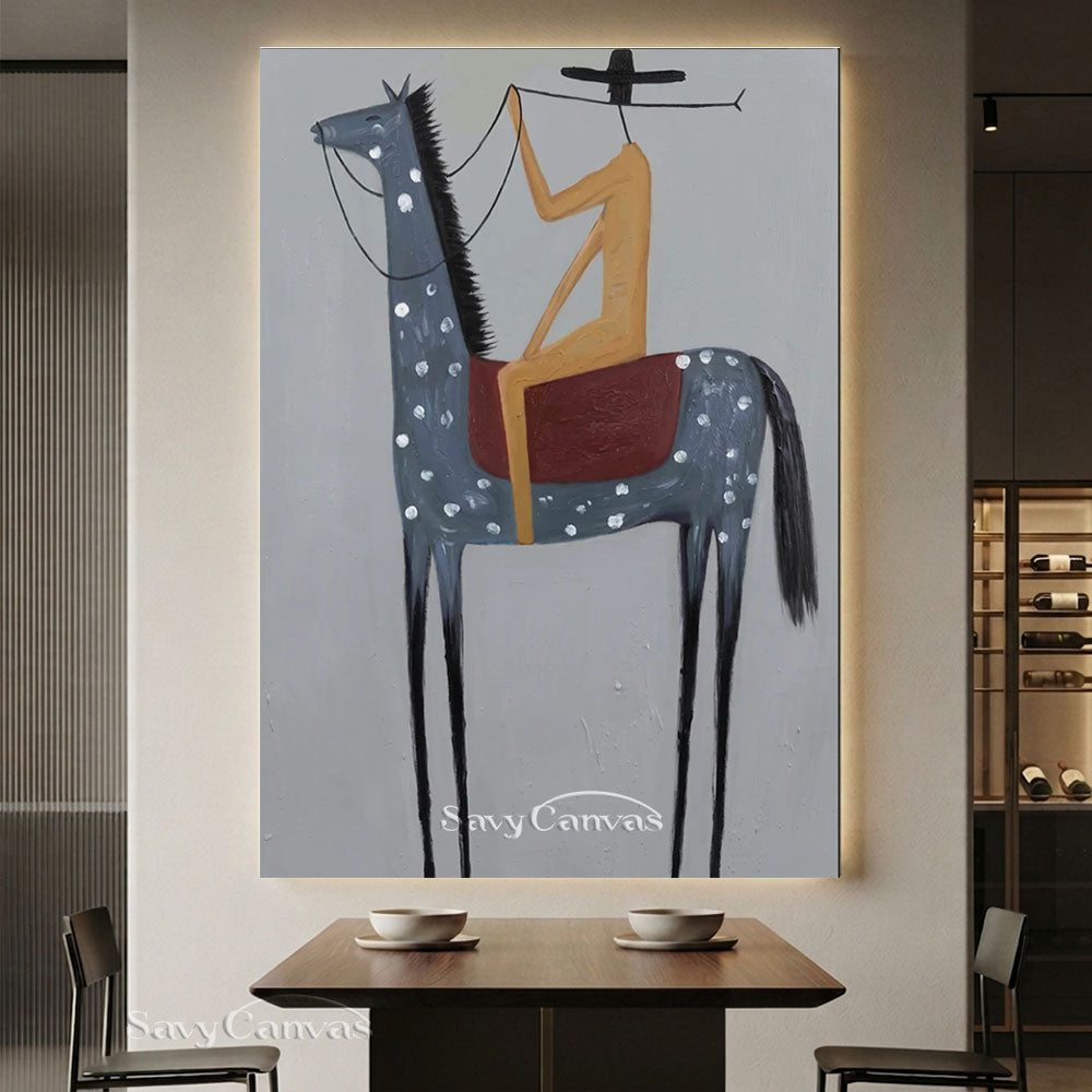 Minimalist Western Cowboy Grey Horse Oil Painting #SS 229