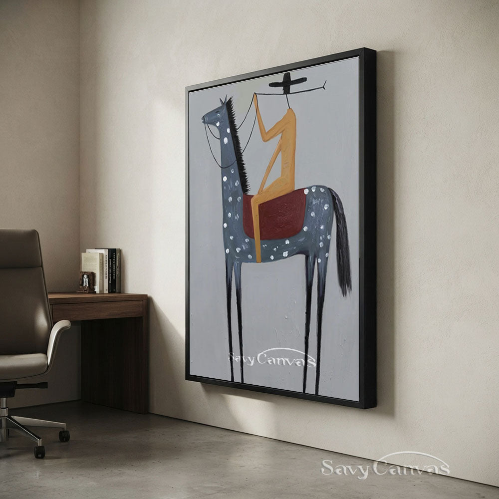 Minimalist Western Cowboy Grey Horse Oil Painting #SS 229