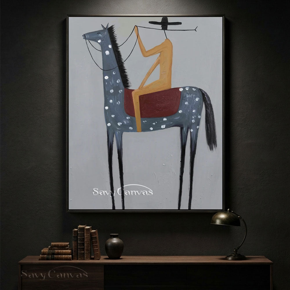 Minimalist Western Cowboy Grey Horse Oil Painting #SS 229