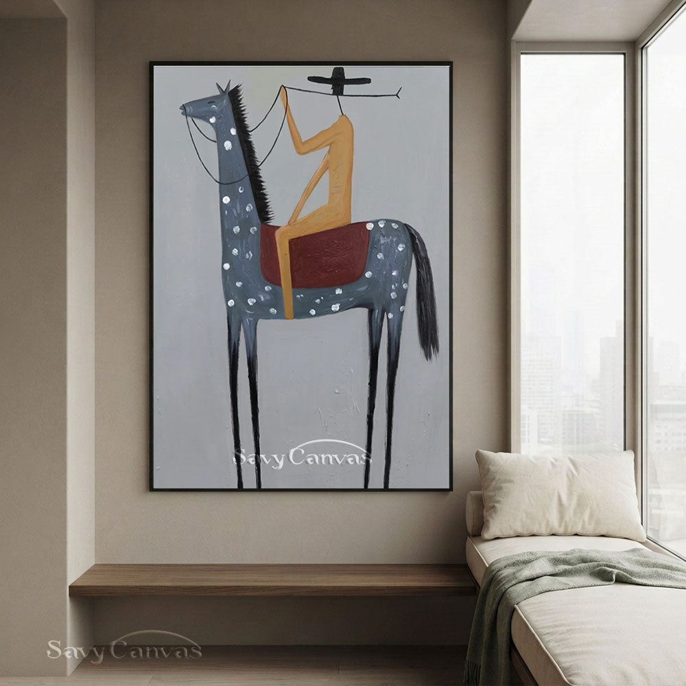 Minimalist Western Cowboy Grey Horse Oil Painting #SS 229