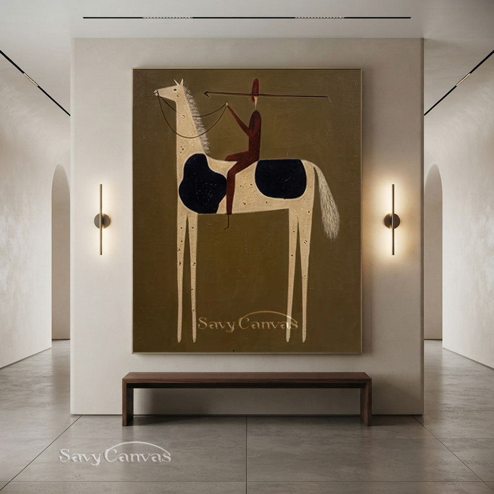 Handpainted Native Rider Pinto Horse Olive Oil Painting #SS 230
