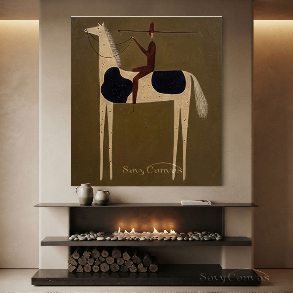 Handpainted Native Rider Pinto Horse Olive Oil Painting #SS 230