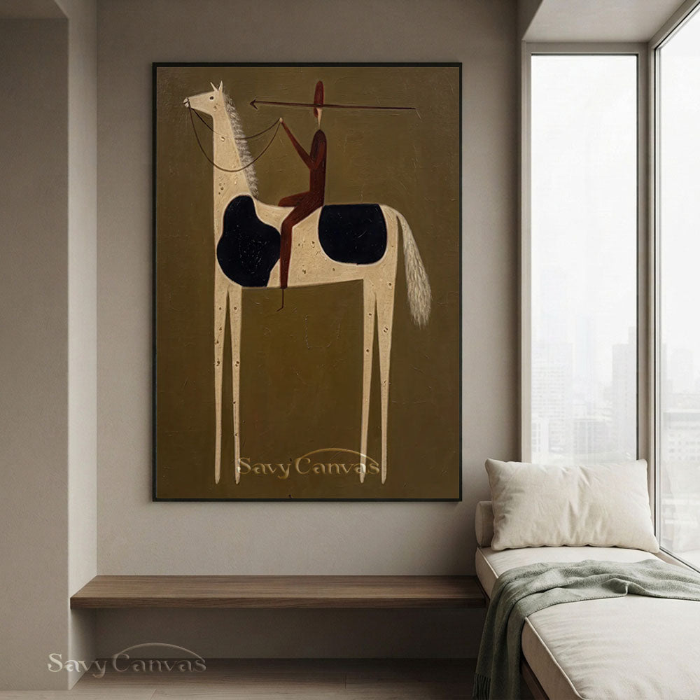 Handpainted Native Rider Pinto Horse Olive Oil Painting #SS 230
