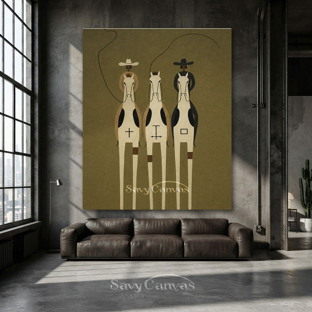 Modernist Western Cowboys Symbol Horse Oil Painting #SS 232