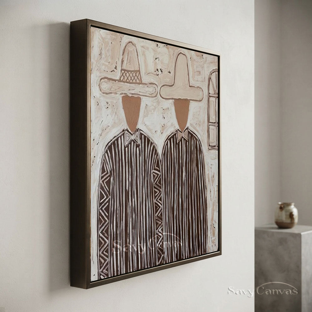 Handmade Modern Abstract Two Cowboys Brown Oil Painting #ZC 014