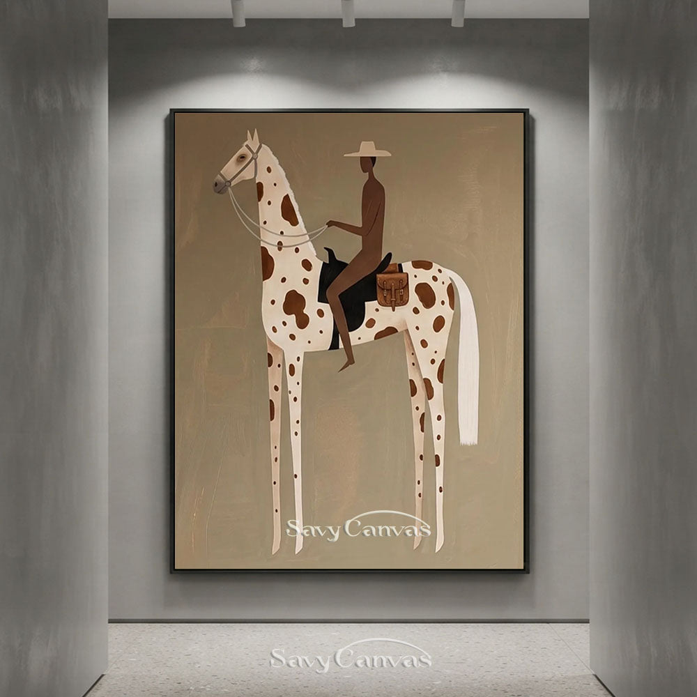 Spotted Horse Rider Vintage Western Oil Painting #SS 250