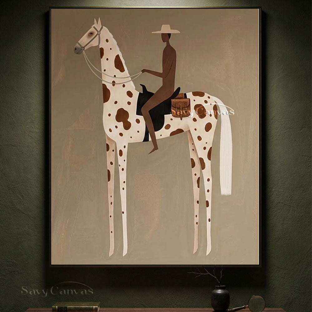 Spotted Horse Rider Vintage Western Oil Painting #SS 250