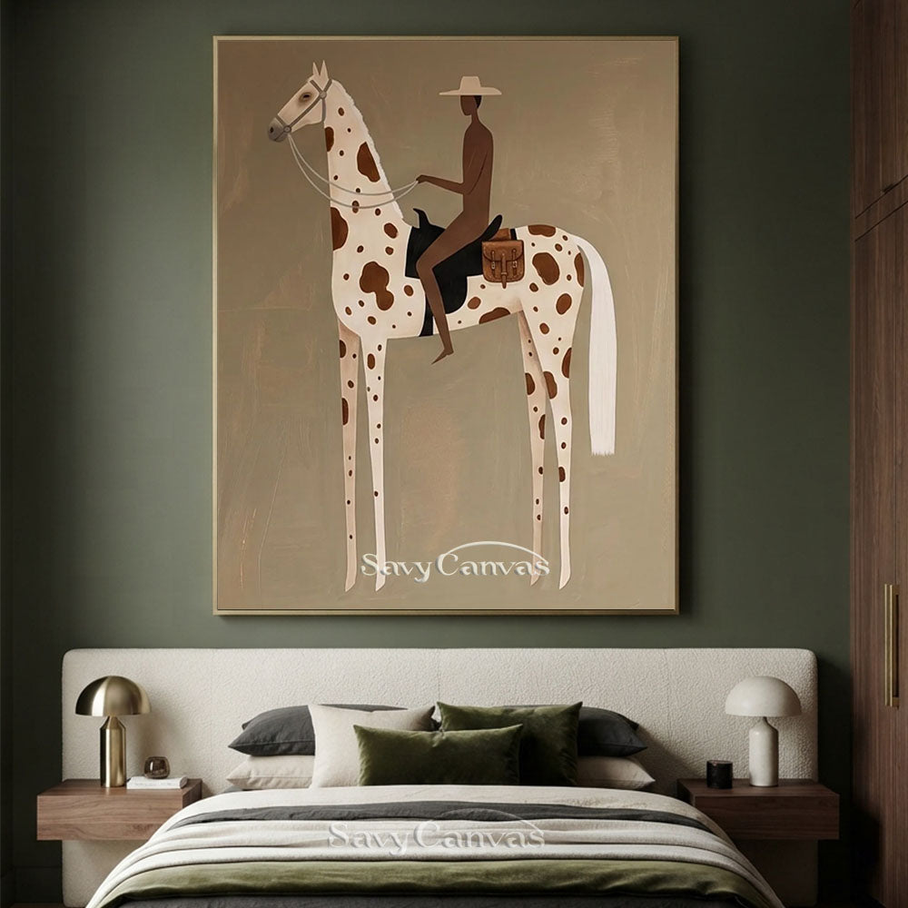 Spotted Horse Rider Vintage Western Oil Painting #SS 250