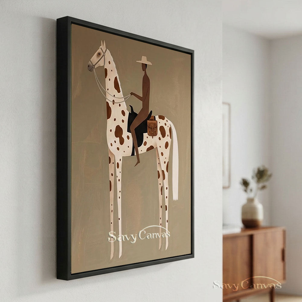 Spotted Horse Rider Vintage Western Oil Painting #SS 250