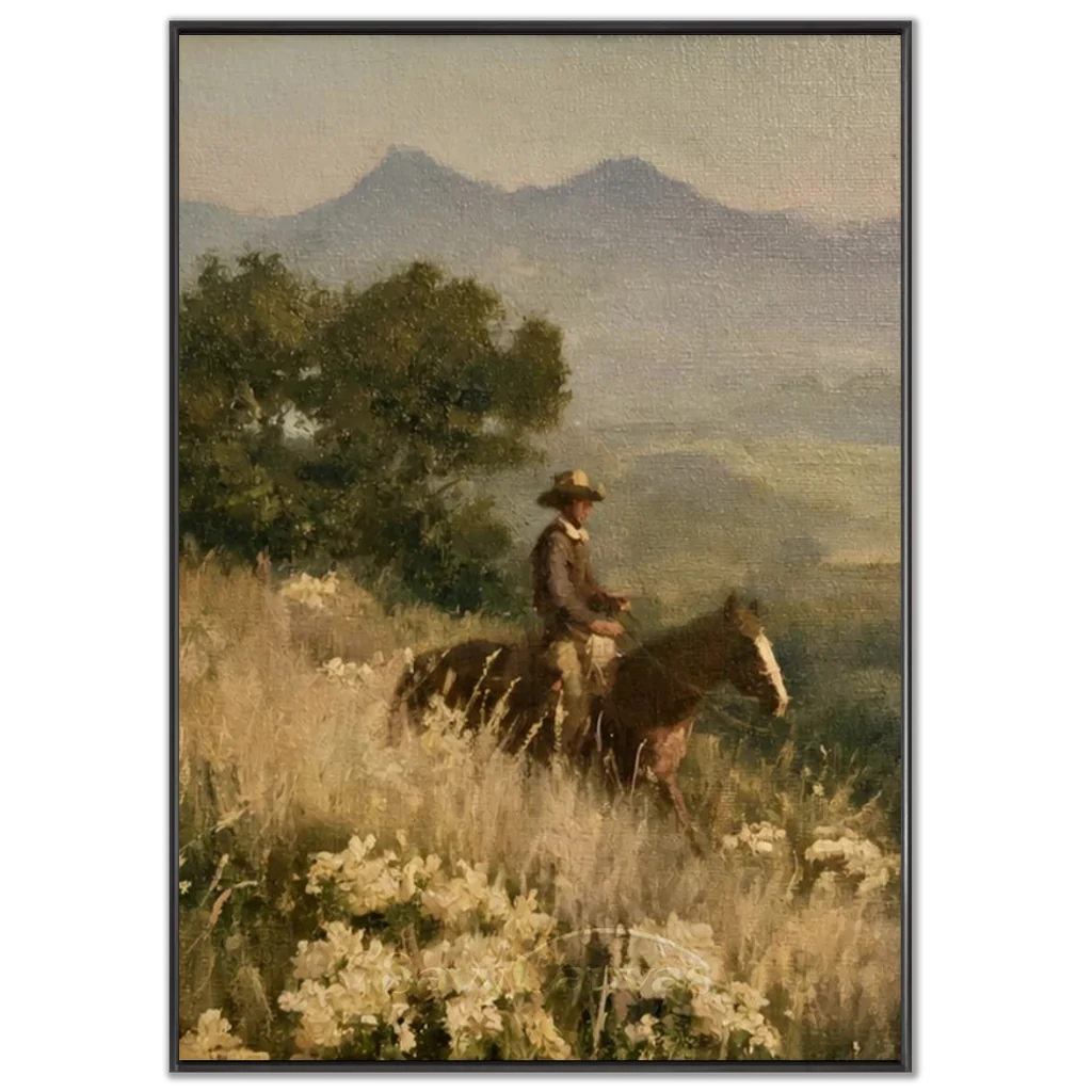 Vintage_Americana_Art_Meadow_Twilight_Horseman-black-frame-02.webp