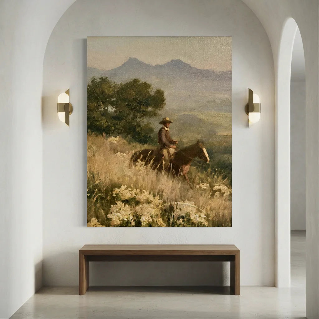Vintage_Americana_Art_Meadow_Twilight_Horseman-for-art-corridor-decor-01.webp