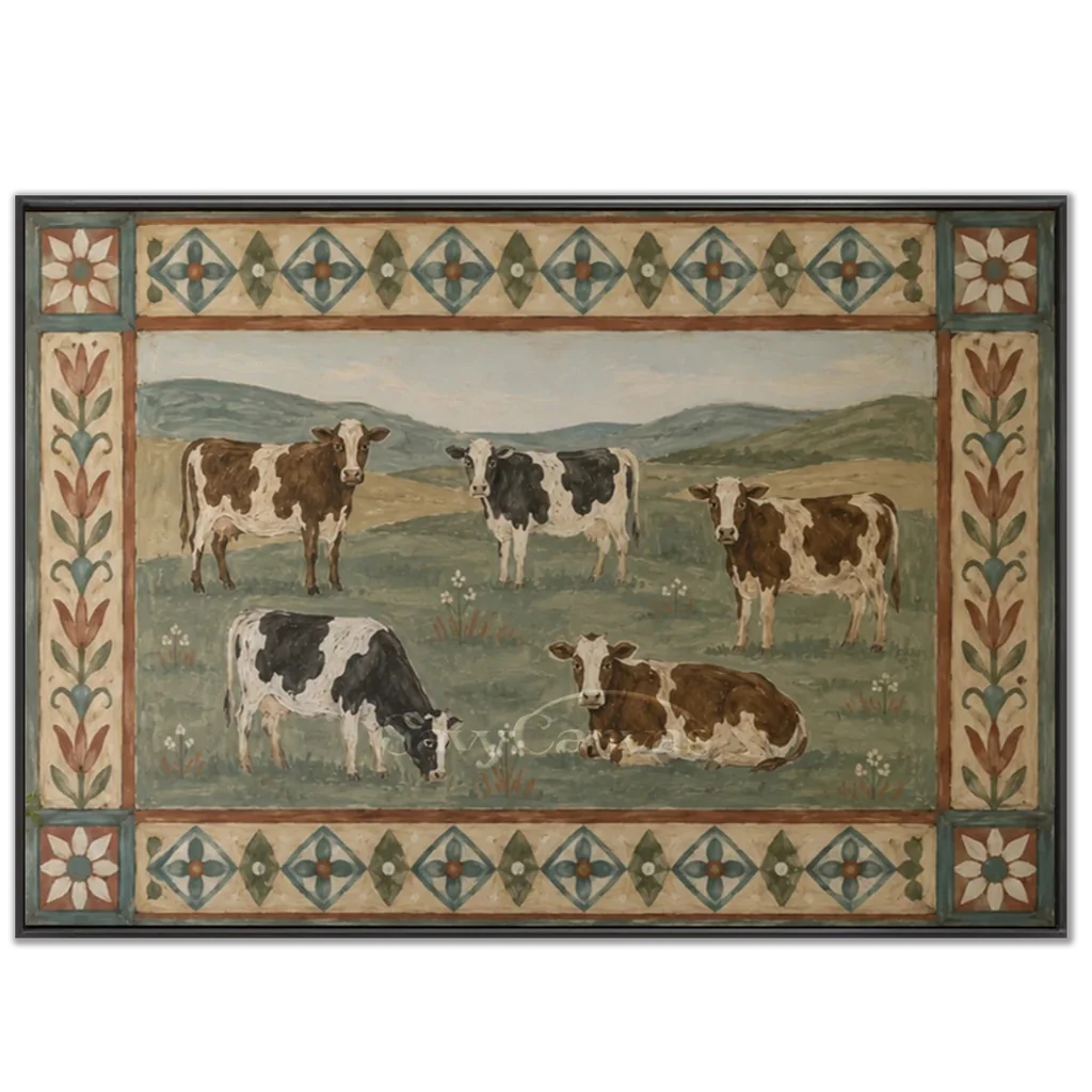 Vintage_Americana_Art_Pasture_Cow_Quintet-black-frame-02.webp