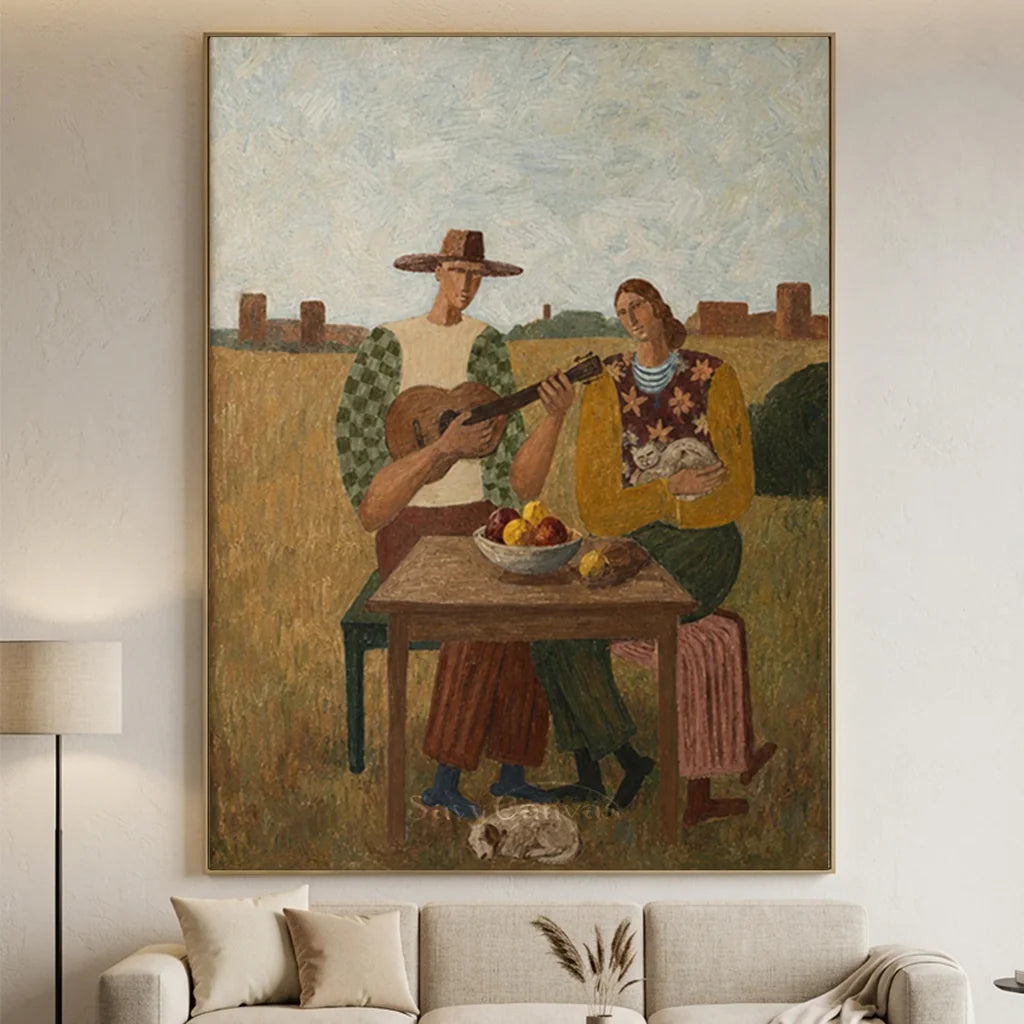 Vintage_Americana_Art_Prairie_Folk_Guitar_Serenade-for-large-living-room-01.webp