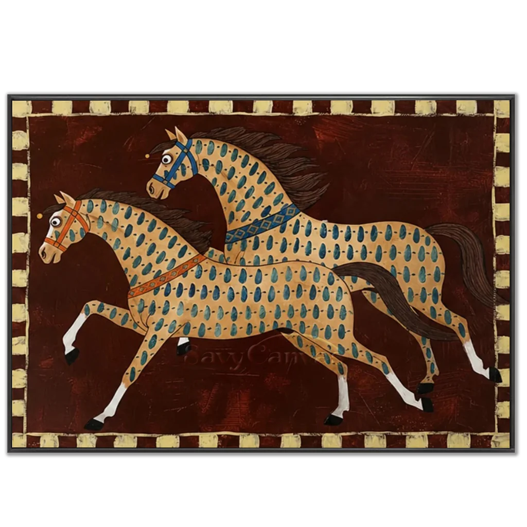 Vintage_Americana_Art_Two_Painted_Horses-black-frame-02.webp