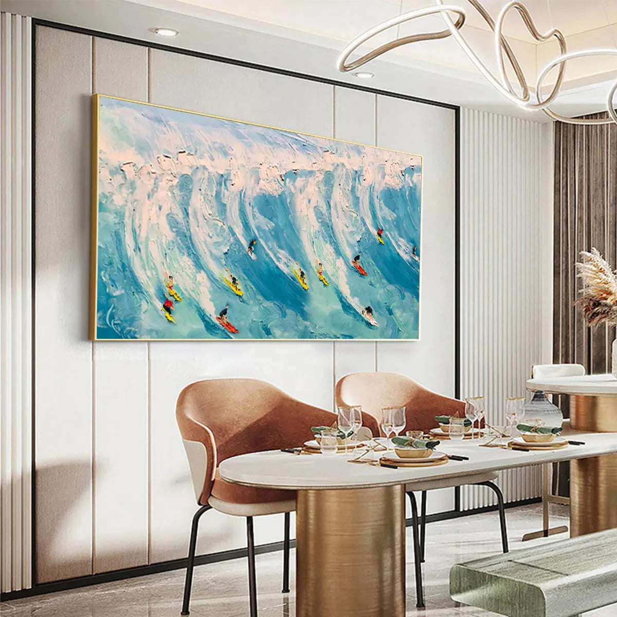 Modern Coastal Wall Art | Large 3D Surfing Wave Painting #AA 237