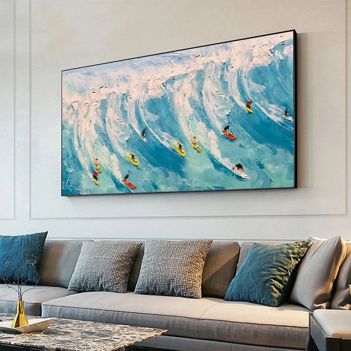 Modern Coastal Wall Art | Large 3D Surfing Wave Painting #AA 237