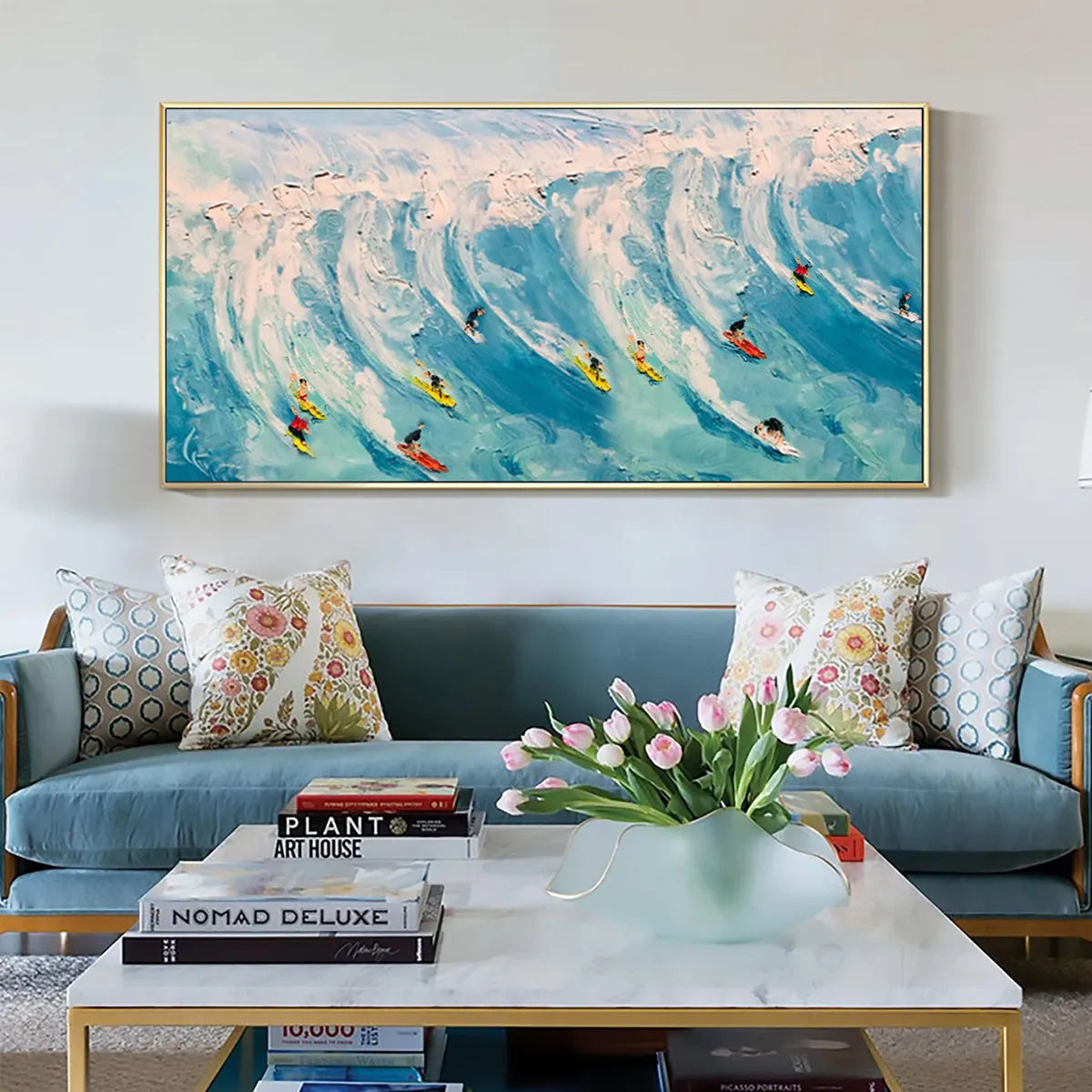 Modern Coastal Wall Art | Large 3D Surfing Wave Painting #AA 237