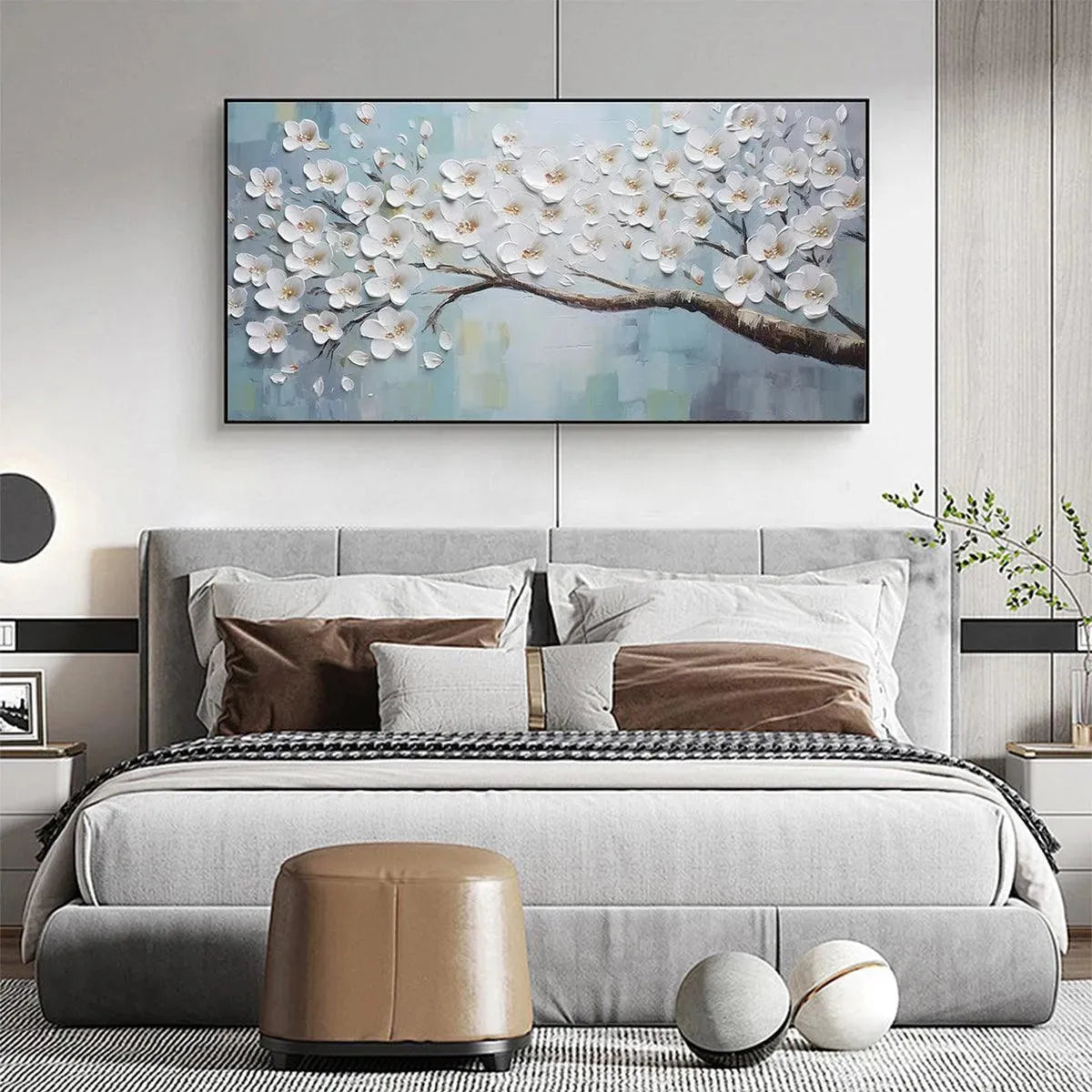 Textured 3D Cherry Blossom Art | White Impasto Painting #AA 176