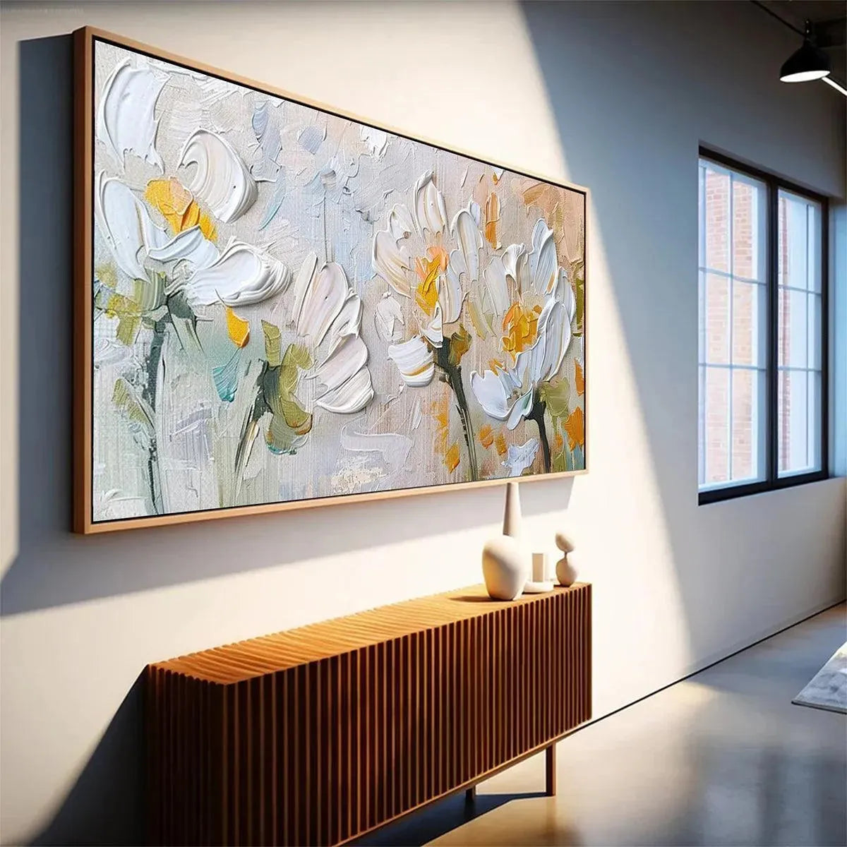 Abstract White & Yellow Daffodil Art | Textured 3D Painting #AA 177